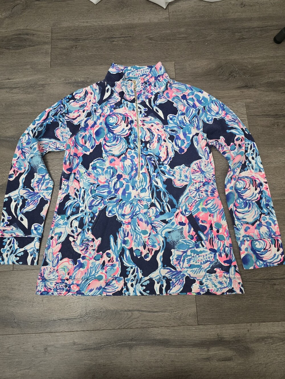 Lilly Pulitzer Captain Popover 1/4 Zip Sweatshirt Tropical Coastal Floral Medium